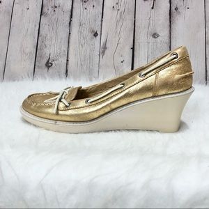 Sperry Topsider Angelfish Gold Metallic Boat Shoe Wedges 8.5